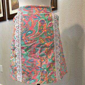 Lilly Pulitzer Pink and Green Paisley A-Line Skirt